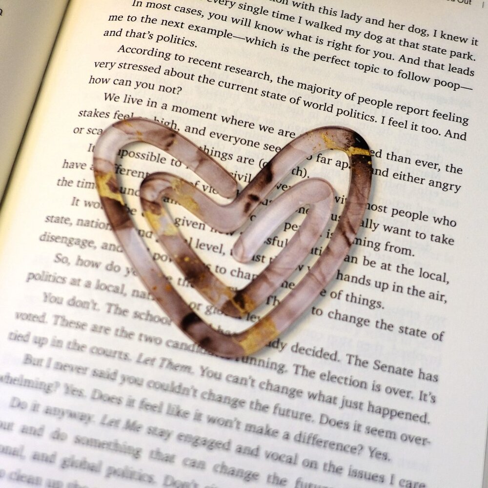 Heart Shaped Acrylic Paperclip, Marble Design, Handmade, trending, page holder
